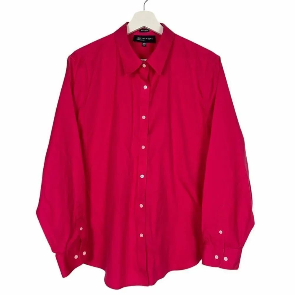 Jones New York XL Button Front Non Iron Pink Blouse